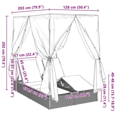 vidaXL Διπλή ξαπλώστρα Μαύρο 205x129x200cm συνθετικό ρατάν