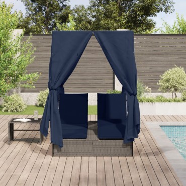vidaXL Διπλή ξαπλώστρα Μαύρο 205x129x200cm συνθετικό ρατάν