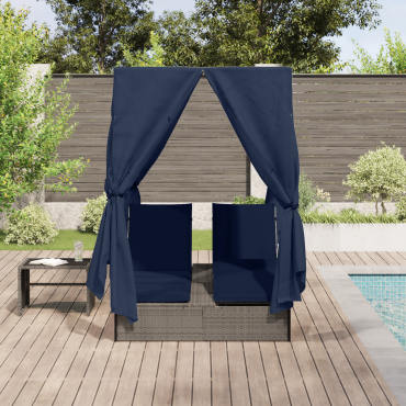 vidaXL Διπλή ξαπλώστρα Μαύρο 205x129x200cm συνθετικό ρατάν