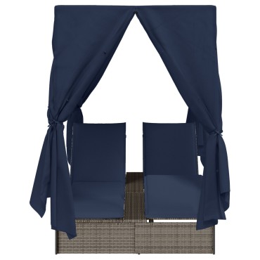 vidaXL Διπλή ξαπλώστρα Μαύρο 205x129x200cm συνθετικό ρατάν