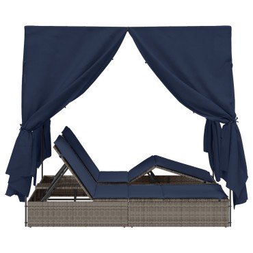 vidaXL Διπλή ξαπλώστρα Μαύρο 205x129x200cm συνθετικό ρατάν