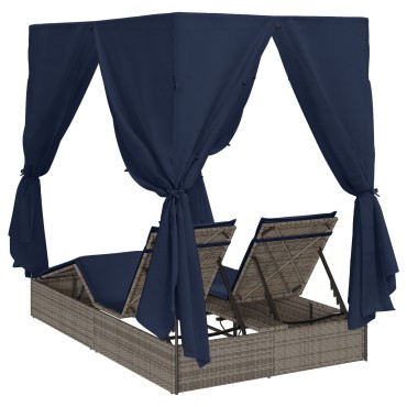 vidaXL Διπλή ξαπλώστρα Μαύρο 205x129x200cm συνθετικό ρατάν