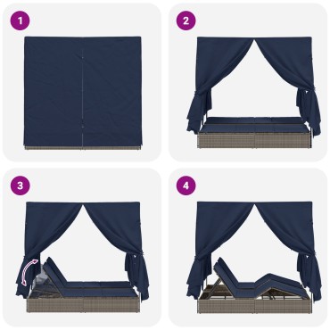vidaXL Διπλή ξαπλώστρα Μαύρο 205x129x200cm συνθετικό ρατάν