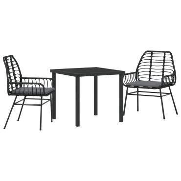vidaXL Set Καθισμάτων Κήπου 3 Τεμαχίων με Μαξιλάρες Μαύρο Πολυ Ρατάν