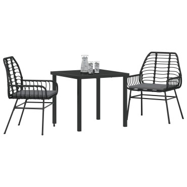vidaXL Set Καθισμάτων Κήπου 3 Τεμαχίων με Μαξιλάρες Μαύρο Πολυ Ρατάν