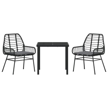 vidaXL Set Καθισμάτων Κήπου 3 Τεμαχίων με Μαξιλάρες Μαύρο Πολυ Ρατάν