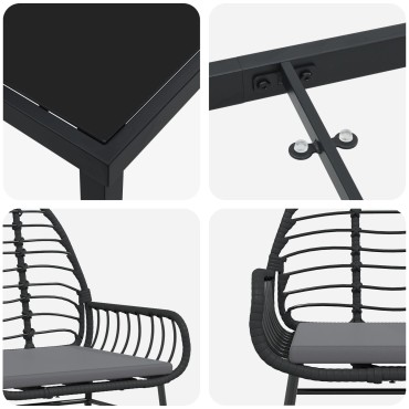 vidaXL Set Καθισμάτων Κήπου 3 Τεμαχίων με Μαξιλάρες Μαύρο Πολυ Ρατάν