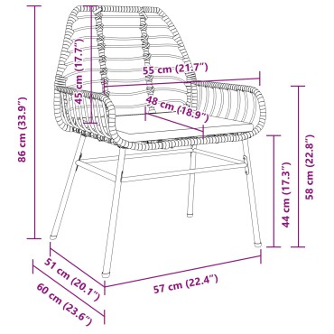 vidaXL Set Καθισμάτων Κήπου 3 Τεμαχίων με Μαξιλάρες Μαύρο Πολυ Ρατάν