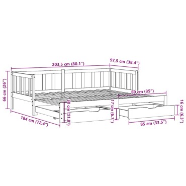 vidaXL Καναπές Κρεβάτι Συρόμενος Χωρίς Στρώμα 90x200cm & Συρτάρια 1 τεμ. - Μονό