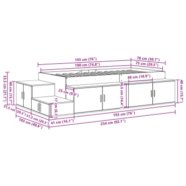 vidaXL Κρεβάτι αποθήκευσης από δρύινο ξύλο 75x190 εκ.