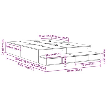 vidaXL Κρεβάτι Αποθήκευσης Παλιού Ξύλου 150x200 εκ