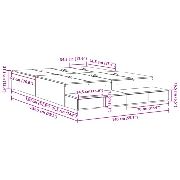vidaXL Κρεβάτι Αποθήκης Καπνιστό Δρυς 140x190 εκ