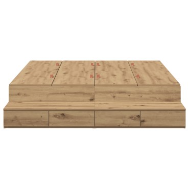 vidaXL Κρεβάτι Αποθήκευσης Από Ξύλο Artisan Χρώμα Δρυς 135x190 εκ.
