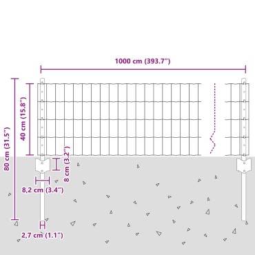 vidaXL Σετ Φράκτη Κήπου Σετ των 2 Γκρι Μέταλλο 10 x 0.4 m Σκληρό