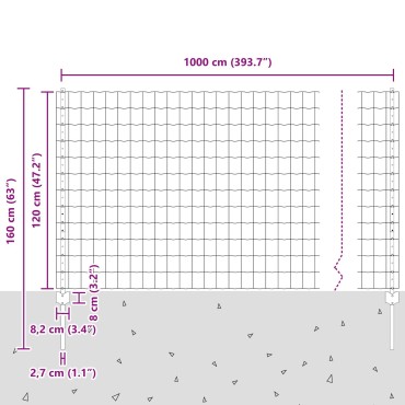 vidaXL Γκρι Περίφραξη με 10 U Πόλους 1,2x10 μ Χάλυβα