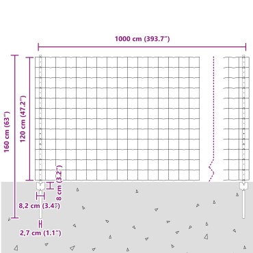 vidaXL Ευρωπαϊκή Περίφραξη με 10 U Πόδια Γκρι 1.2x10 μ Χάλυβας