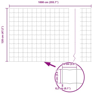 vidaXL Ευρωπαϊκή Περίφραξη με 10 U Πόδια Γκρι 1.2x10 μ Χάλυβας