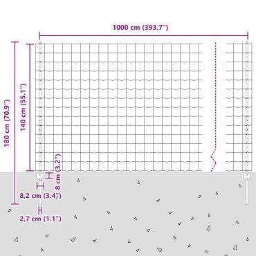 vidaXL Περίφραξη  Euro με 10 U Πόδια Γκρι 1.4x10 μ Χάλυβα