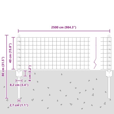 vidaXL Φράκτης  Euro με 11 U Posts Γκρι 0.4x25 μ Ατσάλι