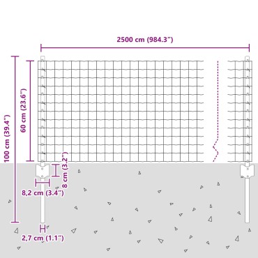 vidaXL Ευρωπαϊκός Φράχτης με 11 Δοκούς Γκρι 0.6x25 μ Χάλυβας
