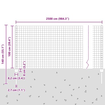 vidaXL Φράχτης  Euro με 22 Υποστηρίγματα Γκρι 1x25 μ Χάλυβας