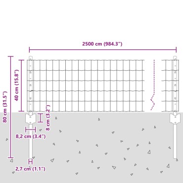 vidaXL Ευρωπαϊκό Φράχτη με 11 Υποστηλώματα Γκρι 0.4x25 μ Χάλυβα