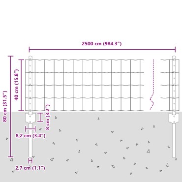 vidaXL Φράχτης Ευρώ με 11 Υποστηρίγματα Γκρι 0.4x25 μ Χάλυβα