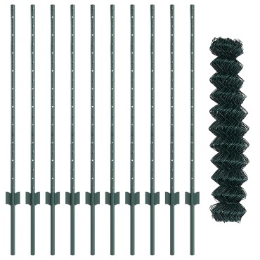 vidaXL Φράκτης Chain Link με 10 U Πόλους Πράσινος 1x10 μ Ατσάλι