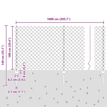vidaXL Φράχτης  με 20 μεταλλικές κολώνες, Ασημί 1x10 μ.