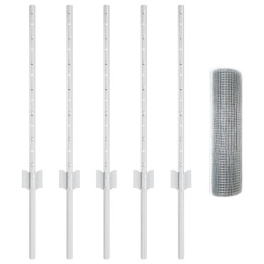 vidaXL Φράχτης Welded Wire  με 5 U Posts Ασημί 0.6x10 μ Χάλυβα