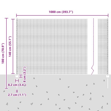 vidaXL Συρμάτινος Φράχτης με 10 Πόλους Ασημί 1.4x10 μ Χάλυβα