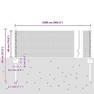 vidaXL Γαλβανισμένος Φράχτης  με 11 Υποστηρίγματα Ασημί 0.4x25 μ. Χάλυβας