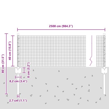 vidaXL Φράχτης  με 11 U Πόδια Ασημί 0.4x25 μ Χάλυβα