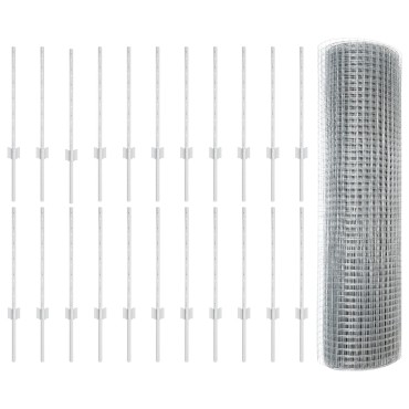 vidaXL Φράχτης  Welding Wire με 22 U Posts Ασημί 0.5x50 μ Χάλυβας