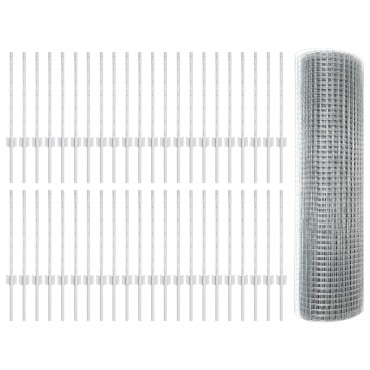 vidaXL Welded Wire Fence με 44 U Posts Ασημί 0.6x100 μ Ατσάλι