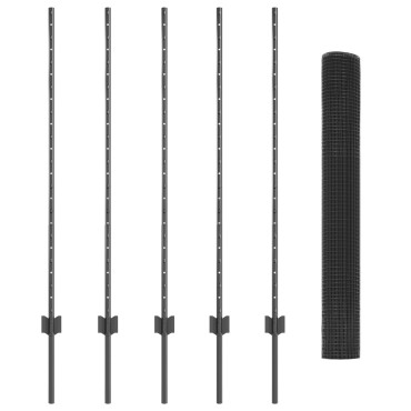 vidaXL Συγκολλητός Φράχτης με 10 U Πόδια Γκρι 1.2x10 m Χάλυβας