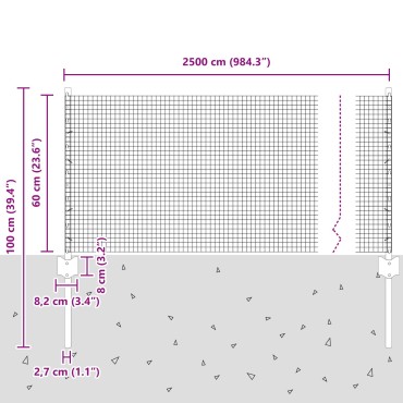 vidaXL Φράκτης Welded Wire με 11 U Posts Γκρι 0.6x25 μ Ατσάλι