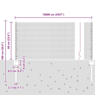 vidaXL Σωληνωτό Φράγμα με 44 Στήλες Γκρι 0,6x100 μ Χάλυβα
