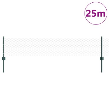 Πόδια Φράκτη vidaXL 11 τμχ U-Channel Πράσινα 40cm Χάλυβα, Εξαγωνικός Φράκτης vidaXL Πράσινος 0.4x25 μ Χάλυβα