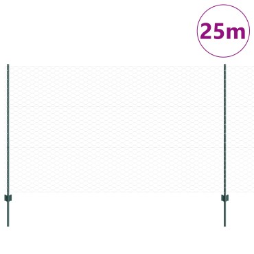 Πόστες Φράκτη vidaXL 11 τμχ U-Channel Πράσινο 140cm Χάλυβας, Φράκτης vidaXL Εξαγωνικός Πράσινος 1.4x25 μ Χάλυβας