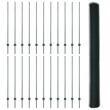 vidaXL Στήλες Φράχτη 11 τμ U-Channel Πράσινος 140cm Χάλυβας, vidaXL Εξαγωνικός Φράχτης Πράσινος 1.4x50 μ Χάλυβας
