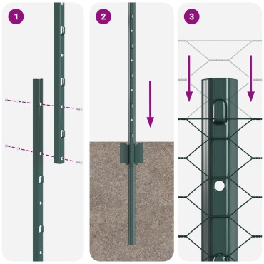 vidaXL Στήλες Φράχτη 11 τμ U-Channel Πράσινος 140cm Χάλυβας, vidaXL Εξαγωνικός Φράχτης Πράσινος 1.4x50 μ Χάλυβας