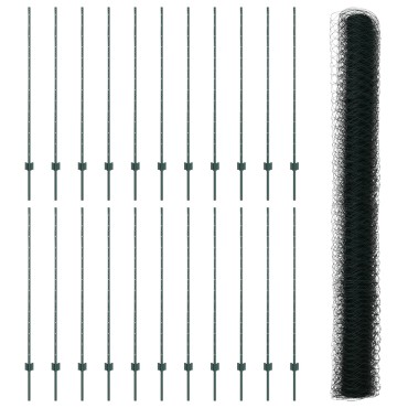 vidaXL Στυλοί Φράχτη 11 τμχ U-Channel Πράσινος 140cm Χάλυβας, vidaXL Εξαγωνικός Φράχτης Πράσινος 1,4x50 μ Χάλυβας