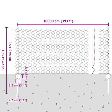 vidaXL Στηλοί Φράχτη 11 τμχ U-Channel Πράσινου 80cm Χάλυβα, vidaXL Εξάγωνος Φράχτης Πράσινος 0.8x100 μ Χάλυβα