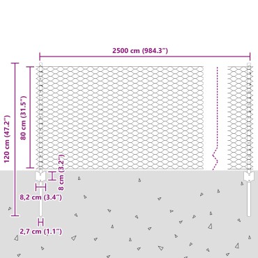 vidaXL Στήλες Φράχτη 11 τεμ U-Channel Γκρι 80cm Χάλυβας, vidaXL Εξαγωνικός Φράχτης Γκρι 0.8x25 μ Χάλυβας