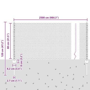 vidaXL Φράχτες 11 τεμ U-Channel Γκρι 80cm Χάλυβας, vidaXL Έκτασης Έξιγωνου Φράκτη Γκρι 0.8x25 μ Χάλυβας