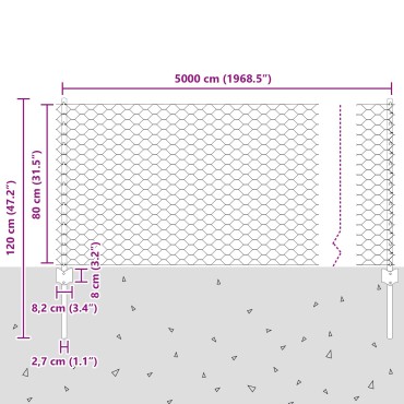 Πάσσαλοι Φράχτη vidaXL 11 τεμ U-Channel Γκρι 80cm Ατσάλι, Εξαγωνικός Φράχτης vidaXL Γκρι 0.8x50 μ Ατσάλι