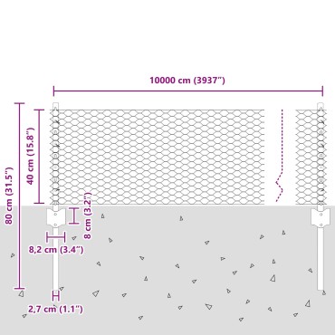 vidaXL Στηρίγματα Φράχτη 11 τμχ U-Channel Γκρι 40 cm Χάλυβας, vidaXL Εξαγωνικός Φράχτης Γκρι 0.4x100 m Χάλυβας