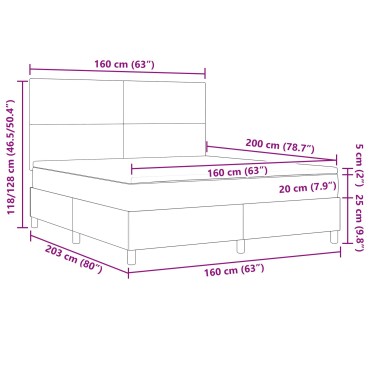 vidaXL Κρεβάτι Box Spring με Στρώμα Σκούρο Γκρι 160x200 εκ Βελούδινο Ύφασμα
