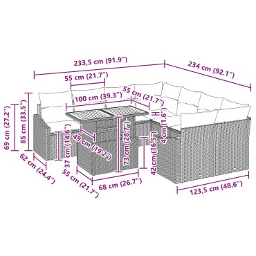 vidaXL 9 τεμ Σετ Τραπεζαρίας Κήπου με Μαξιλάρια Μπεζ Πολυρατάν Ακκασίας